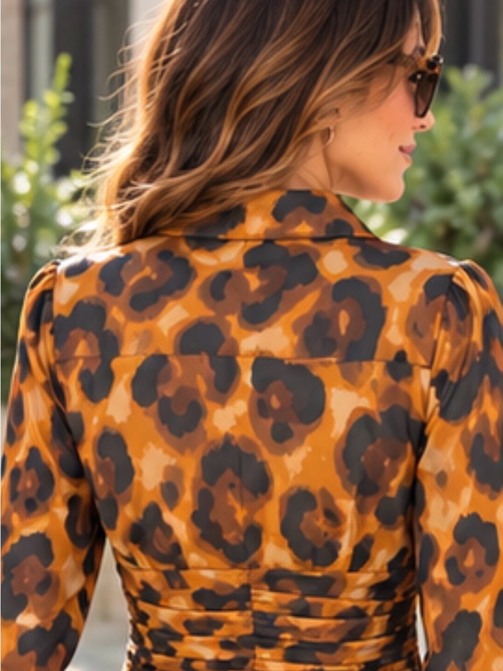 WD.NY Leopard Print Button-Front Blouse in Brown and Black - Picture 2 of 12